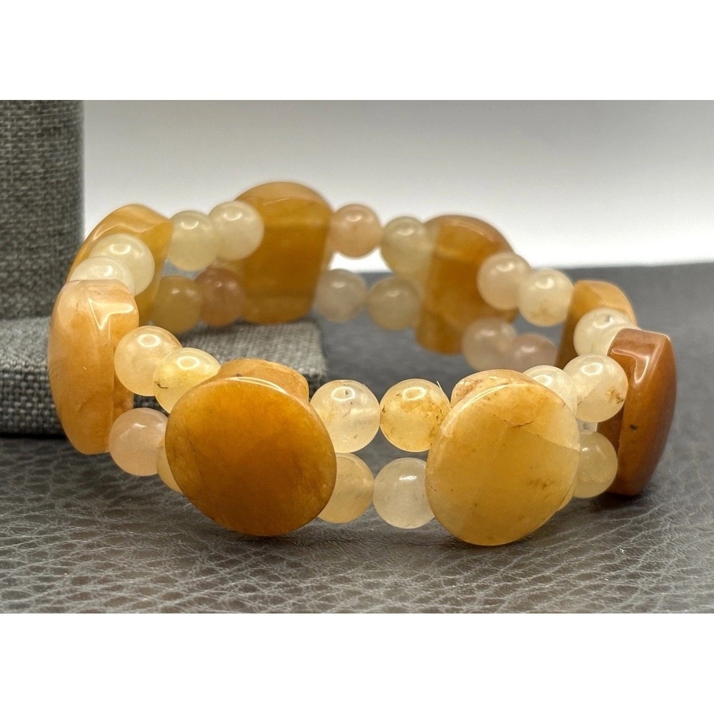 Beaded Stone Stretch Bracelet Butterscotch Color Heavy Chunky